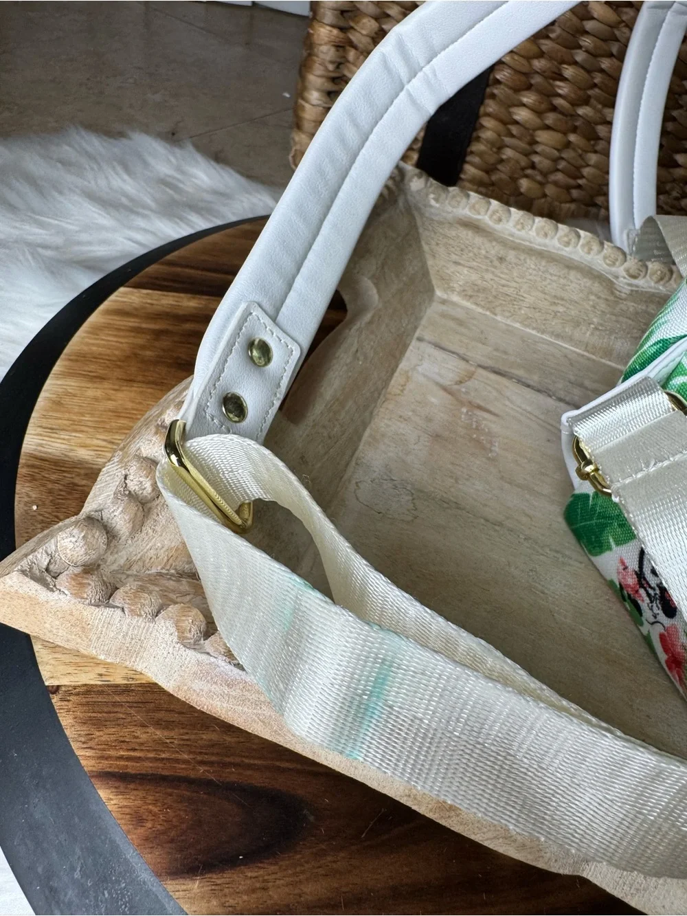 Disney White & Green Tropical Mickey Mini Backpack with Bamboo Handle